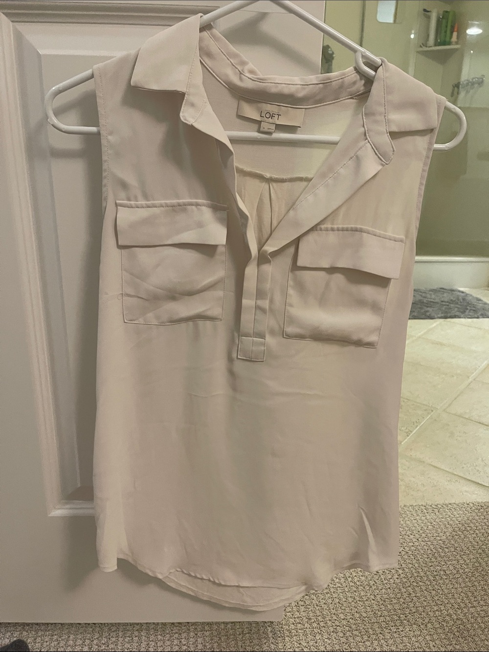 LOFT Sleeveless Pocket Blouse in Light Beige Cream